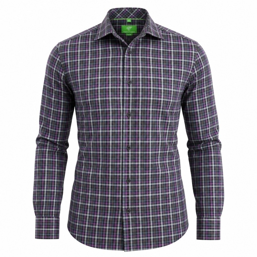 Forsyth of Canada Mens Purple Plaid Non Iron Cotton Button Down Shirt Medium